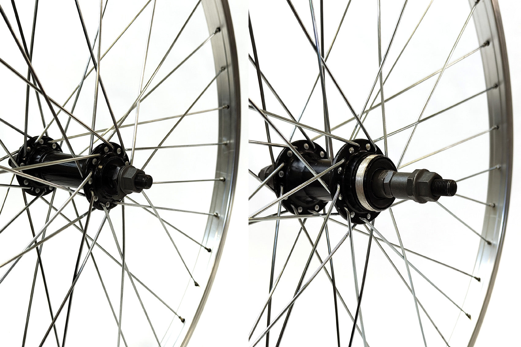 24" Wheel Set - S/S Hubs for Freewheel / Single Wall Rims - Silver (PAIR)