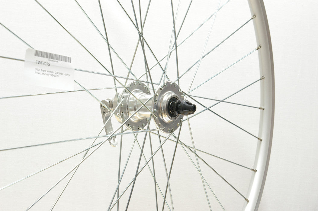 700c Front Wheel - Q/R Disc - Silver V-Sec. Hybrid