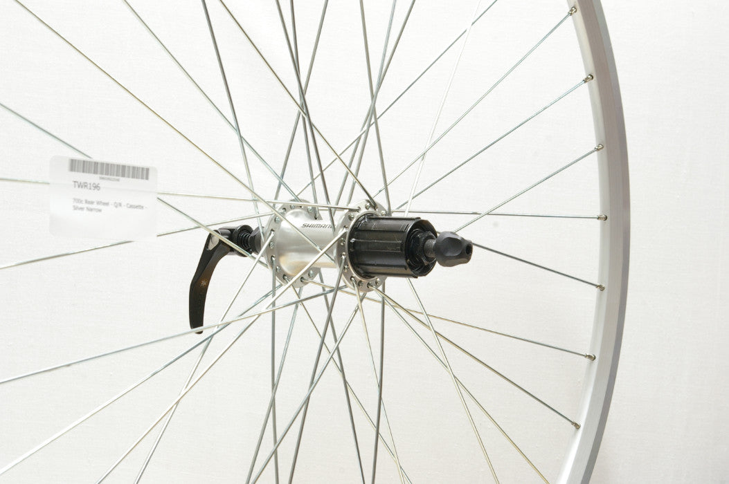 700c Rear Wheel - Q/R - Shimano Cassette - Silver Narrow