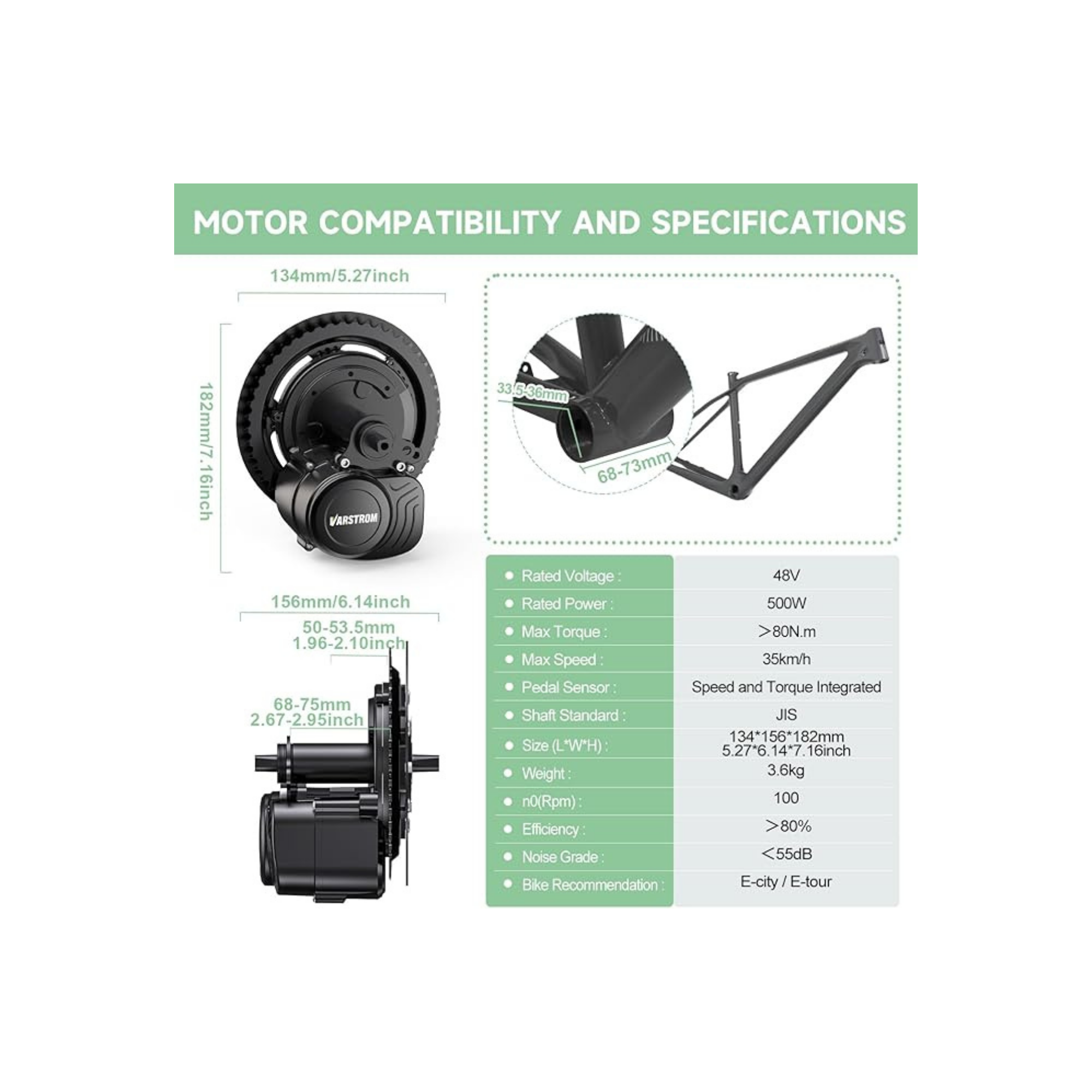 Varstrom TSDZ2B 48V 500W Mid-Drive E-Bike Conversion Kit