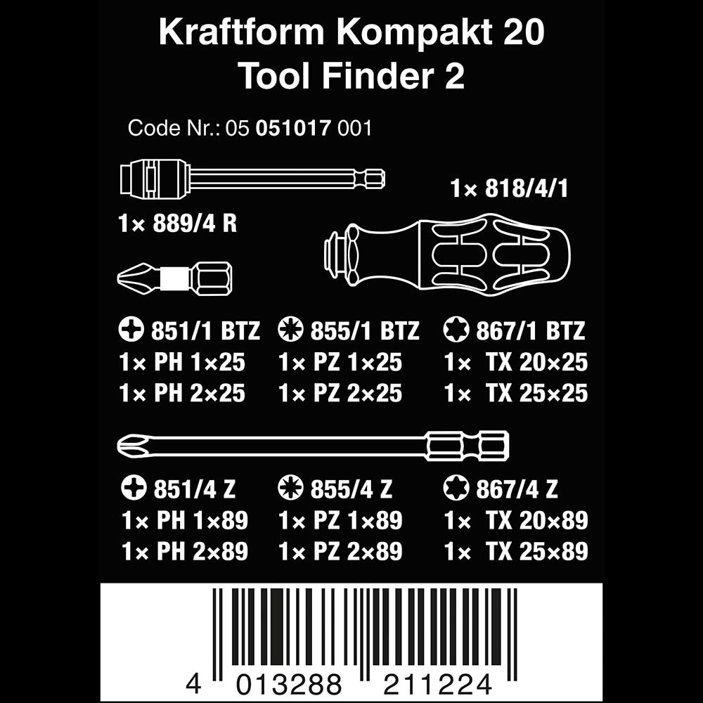 Wera Tools Kraftform Kompakt 20 Tool Finder 2 With Pouch 7pcs