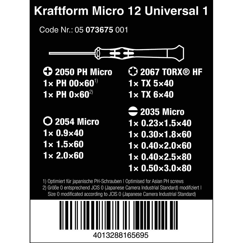 Wera Tools Kraftform Micro 12 Universal 1 Screwdriver Set