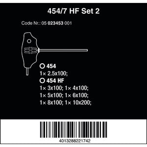 Wera Tools 454/7 HF Set 2 T-Handle Hex Screwdriver With Metal Rack