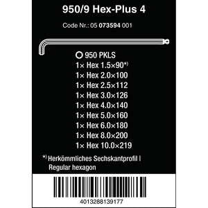 Wera Tools 950/9 Hex-Plus Chrome Plated Shallow Reach 9pc