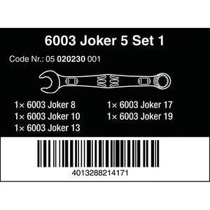 Wera Tools 6003 Joker 5 Set 1 Ring Spanner Set