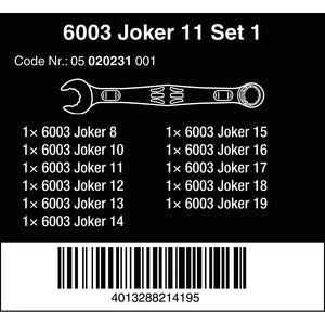 Wera Tools 6003 Joker 11 Set 1 Ring Spanner Set