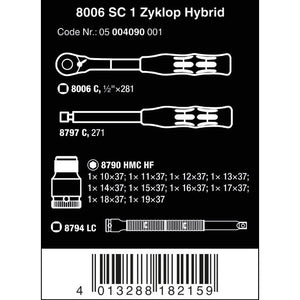 Wera Tools 8006 SC 1 Zyklop Hybrid Ratchet Set 1/2 Drive