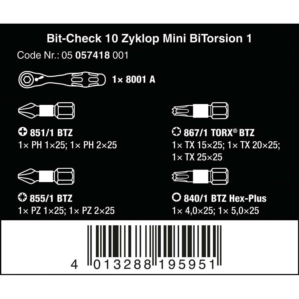 Wera Tools Bit-Check 10 Zyklop Mini BiTorsion 1