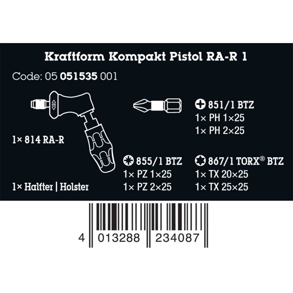 Wera Tools Kraftform Kompakt Ratchet Pistol R1, 7 Pieces