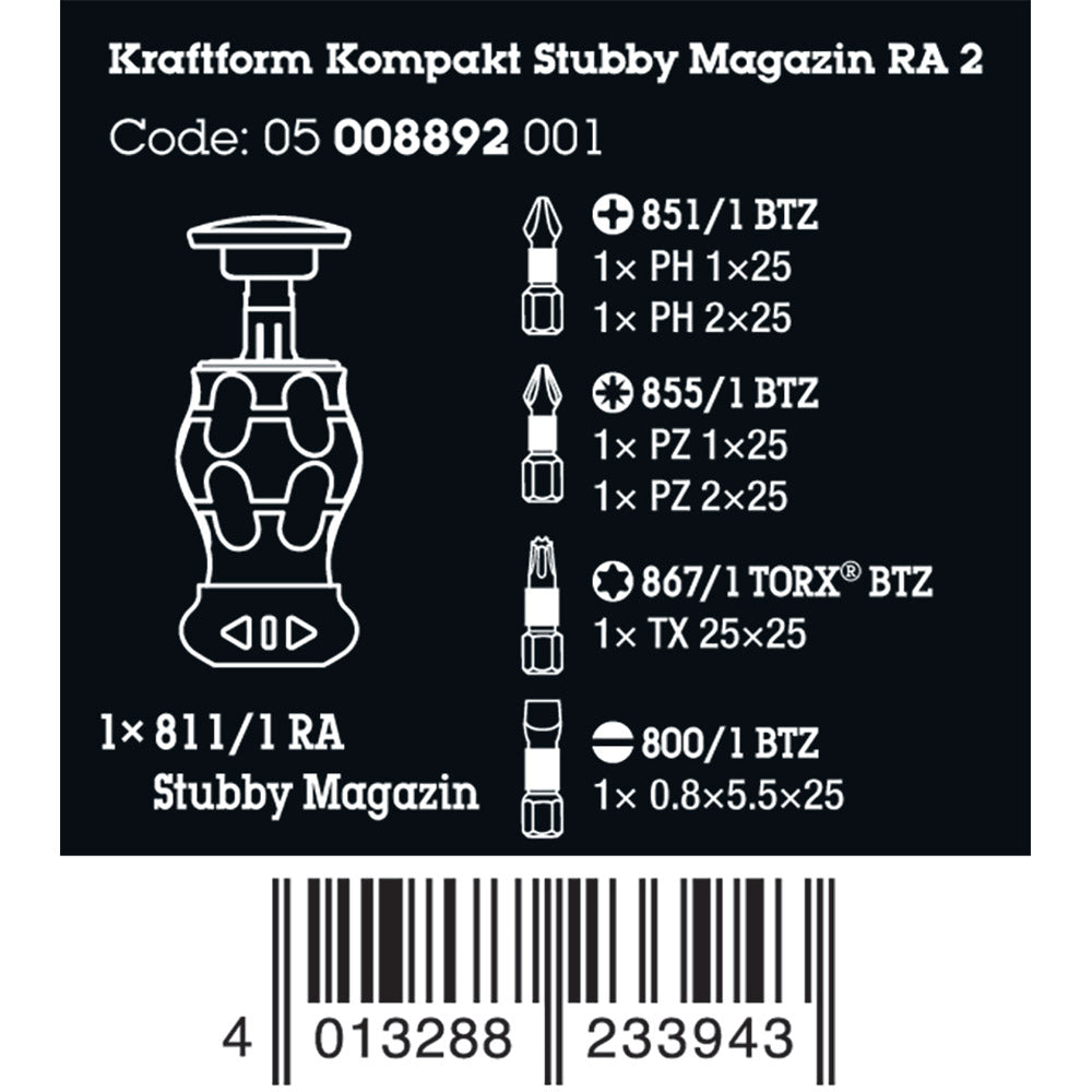Wera Tools Kraftform Kompakt Stubby Magazine Screwdriver 2