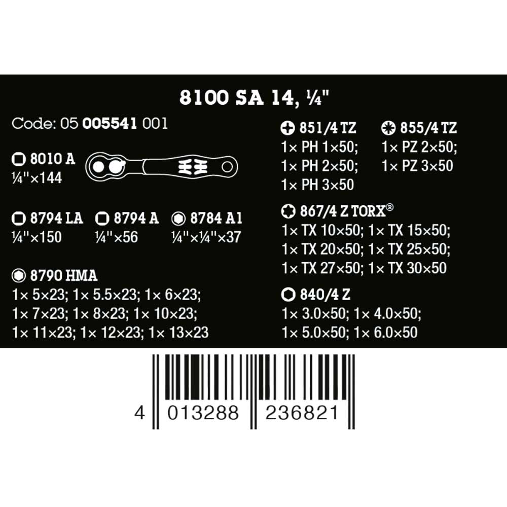 Wera Tools 8100 SA 14 Zyklop Comfort Ratchet Set 1/4 Drive Metric, 28 Pack