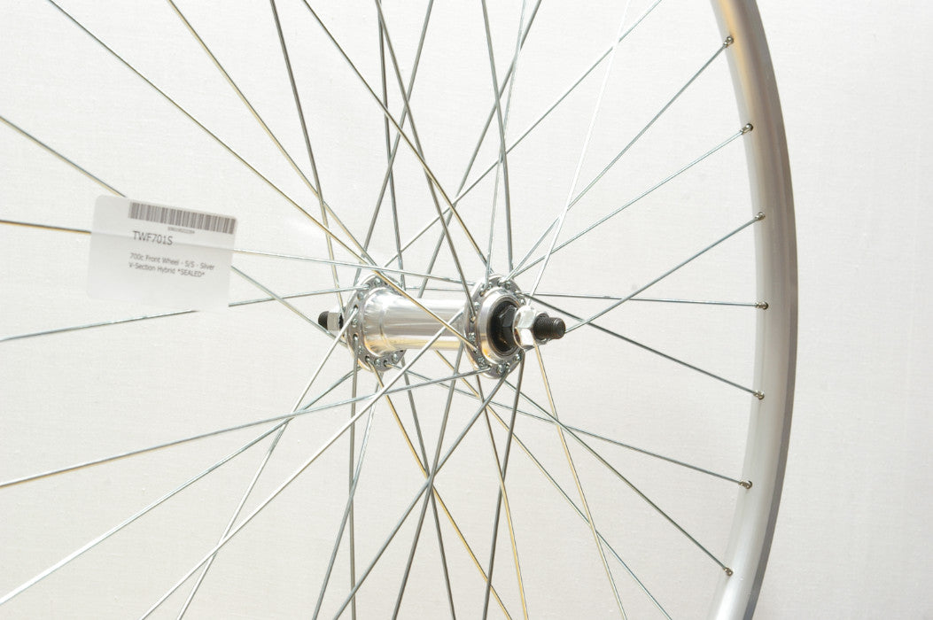 700c Front Wheel - S/S - Silver V-Section Hybrid