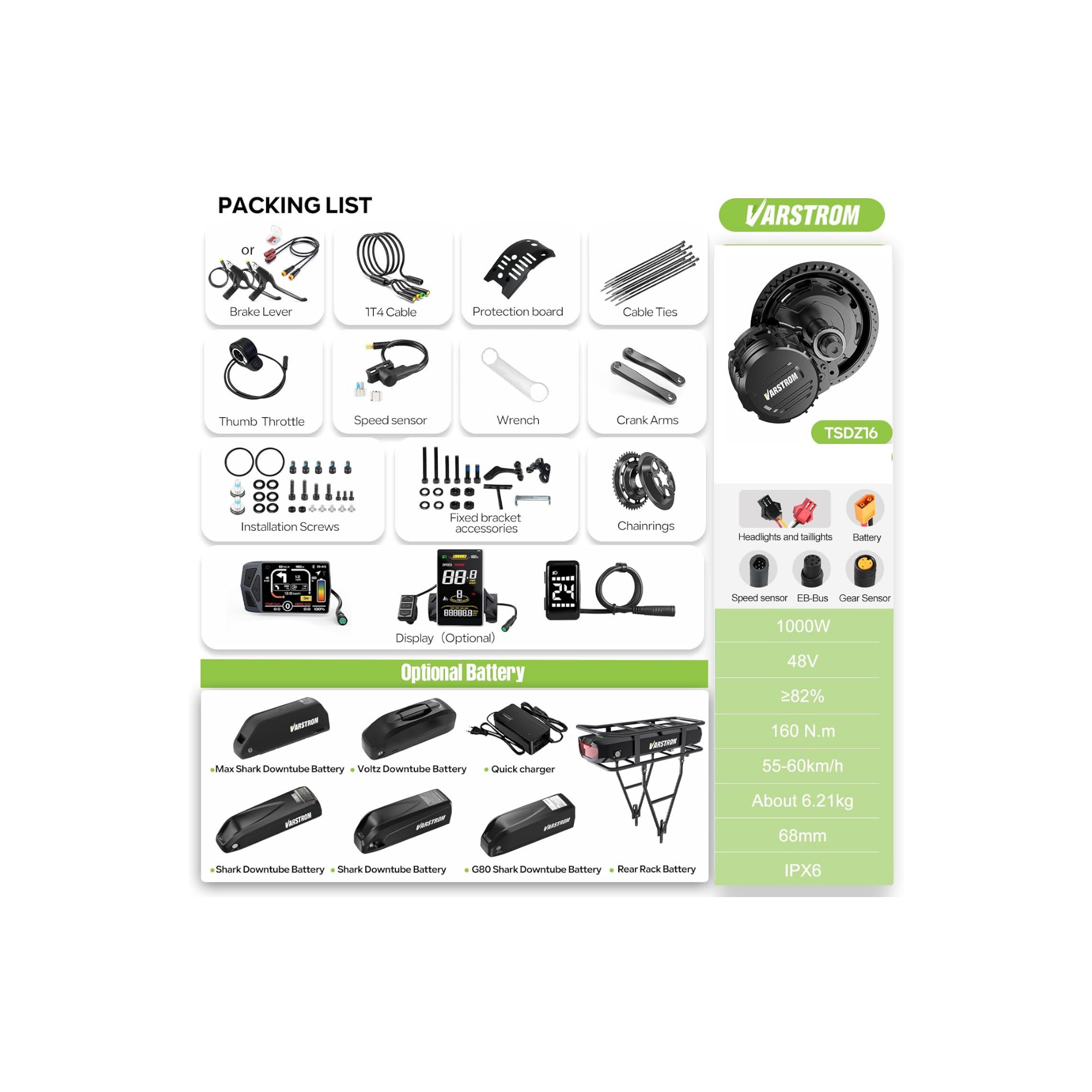 Varstrom TSDZ16 48V 1000W Mid-Drive E-Bike Conversion Kit