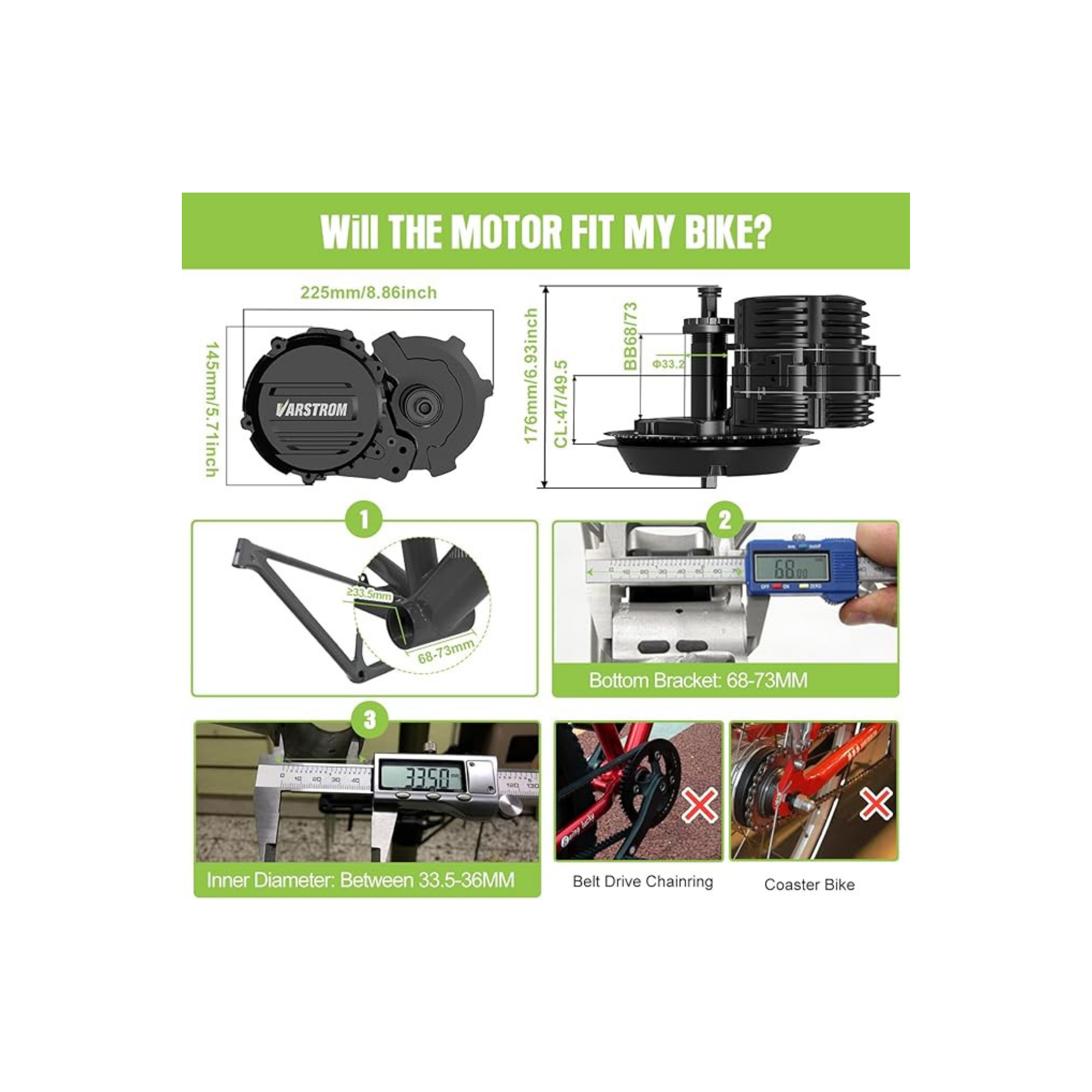Varstrom TSDZ16 48V 1000W Mid-Drive E-Bike Conversion Kit