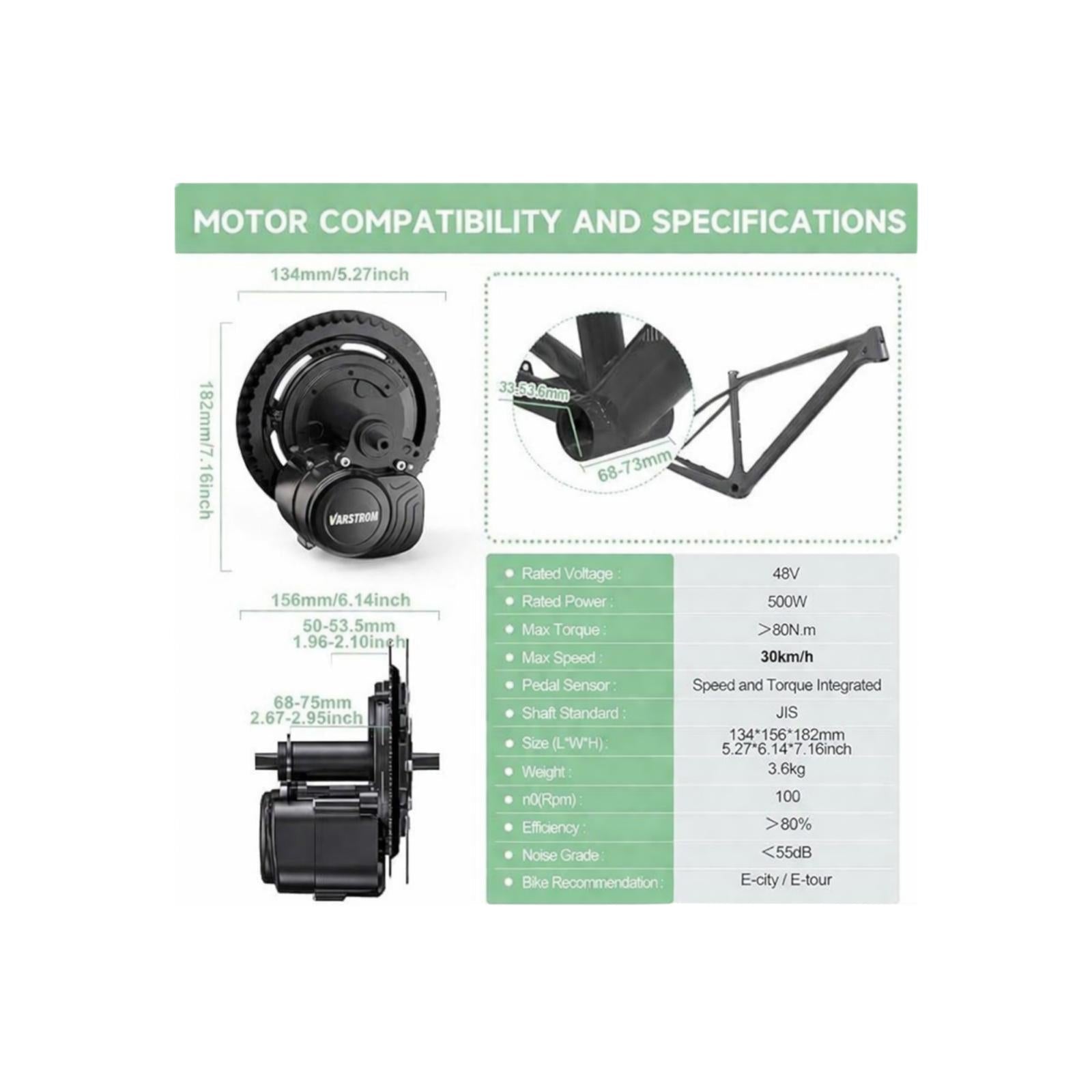 Varstrom TSDZ2B 36V 250W Mid-Drive E-Bike Conversion Kit