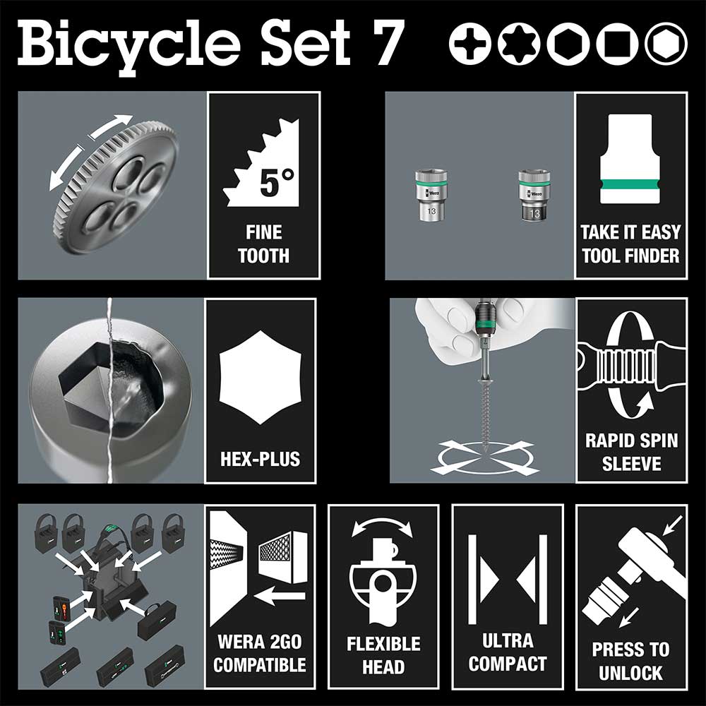 Wera Tools Bicycle Set 7 Zyklop 3/8" Ratchet and Socket Set 27pcs