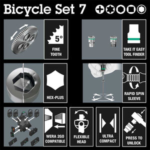 Wera Tools Bicycle Set 7 Zyklop 3/8" Ratchet and Socket Set 27pcs