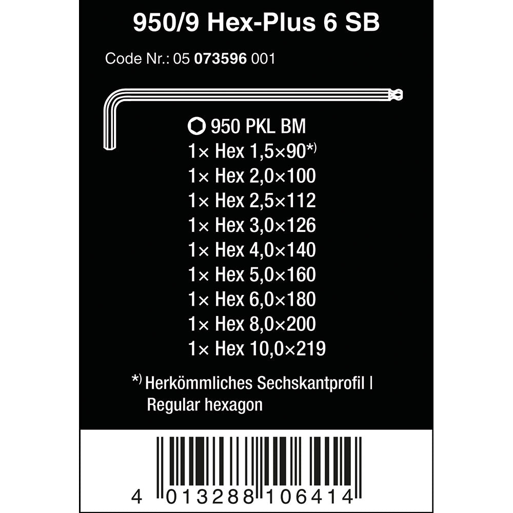 Wera Tools 950/9 Hex-Plus 6 SB L-key Set BlackLaser