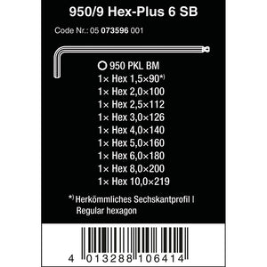 Wera Tools 950/9 Hex-Plus 6 SB L-key Set BlackLaser