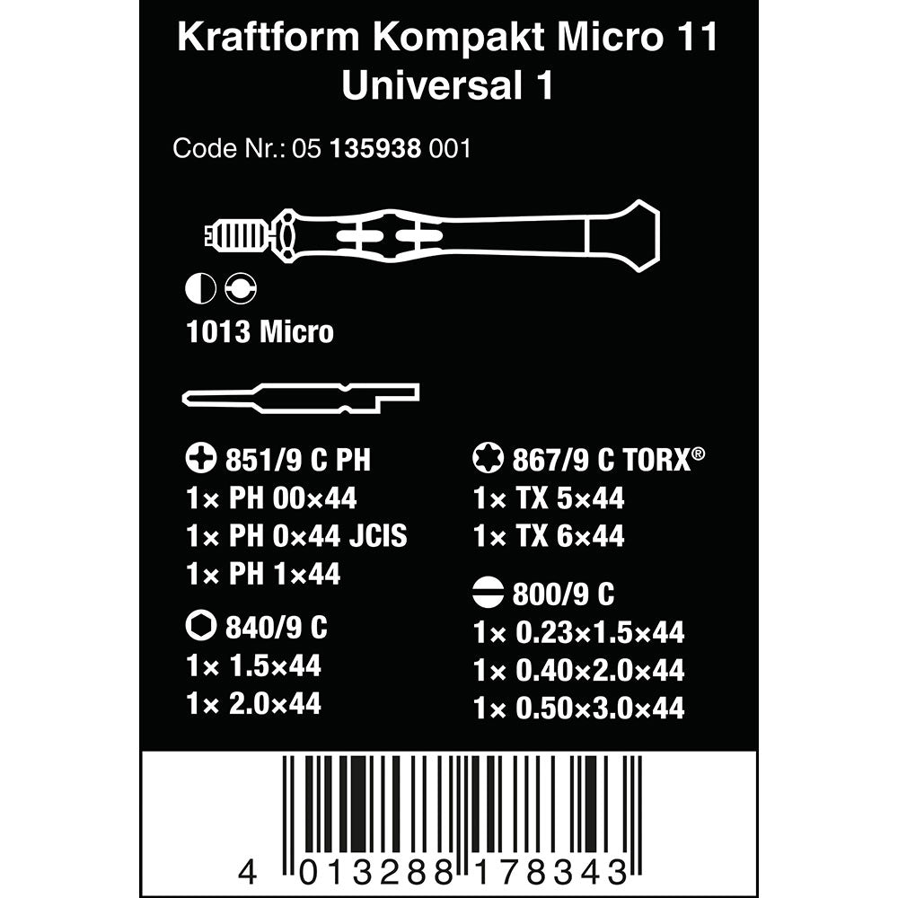 Wera Tools Kraftform Kompakt Micro 11 Universal 1, 11 pieces