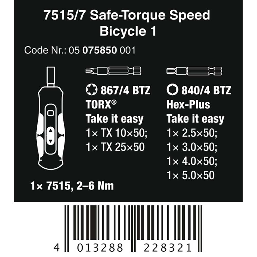 Wera Tools 7515/7 Kraftform Safe-Torque Speed Bicycle 1, 7 pieces