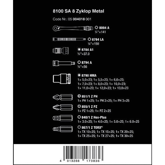 Wera Tools 8100 SA 8 Zyklop Ratchet Set With Switch Lever 1/4
