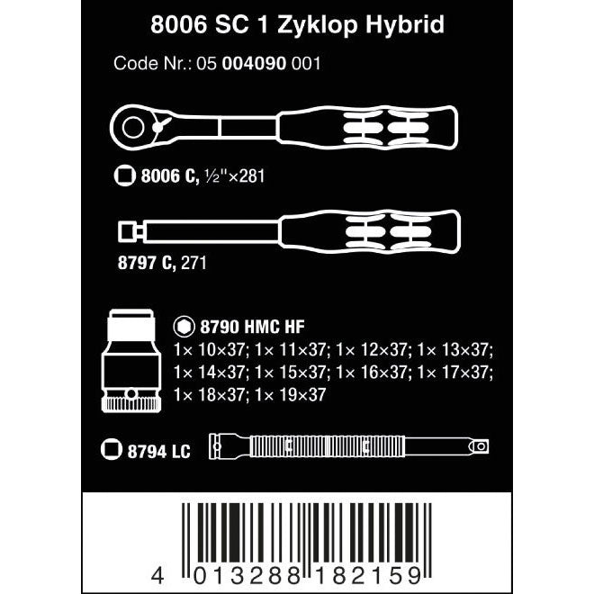 Wera Tools 8006 SC 1 Zyklop Hybrid Ratchet Set 1/2 Drive