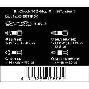 Wera Tools Bit-Check 10 Zyklop Mini BiTorsion 1