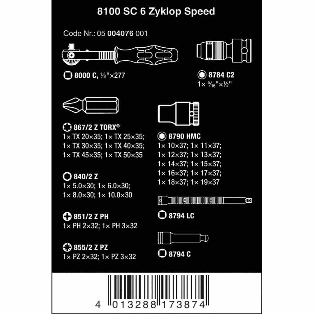 Wera Tools 8100 Zyklop Speed Ratchet Set Square 1/2" Drive 28pcs