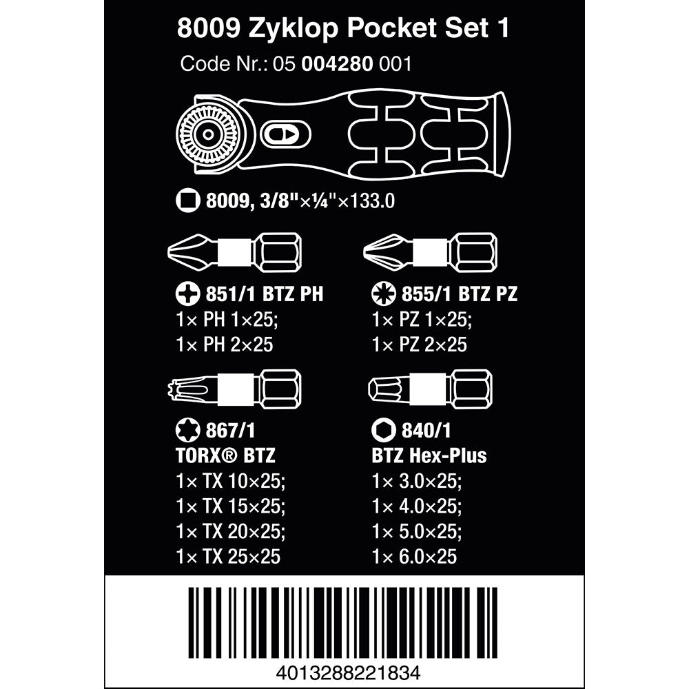 Wera Tools 8009 Zyklop Ratchet Pocket Set 1 13pc