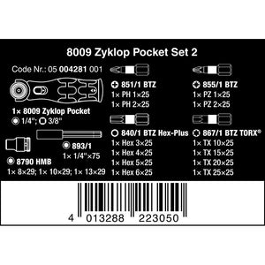 Wera Tools 8009 Zyklop Ratchet Pocket Set 2 Bit 1/4" 18pc