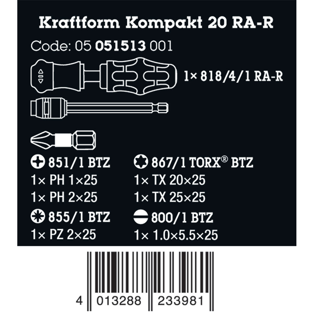 Wera Tools Kraftform Kompakt 20 Screwdriver Set, 6 Pieces