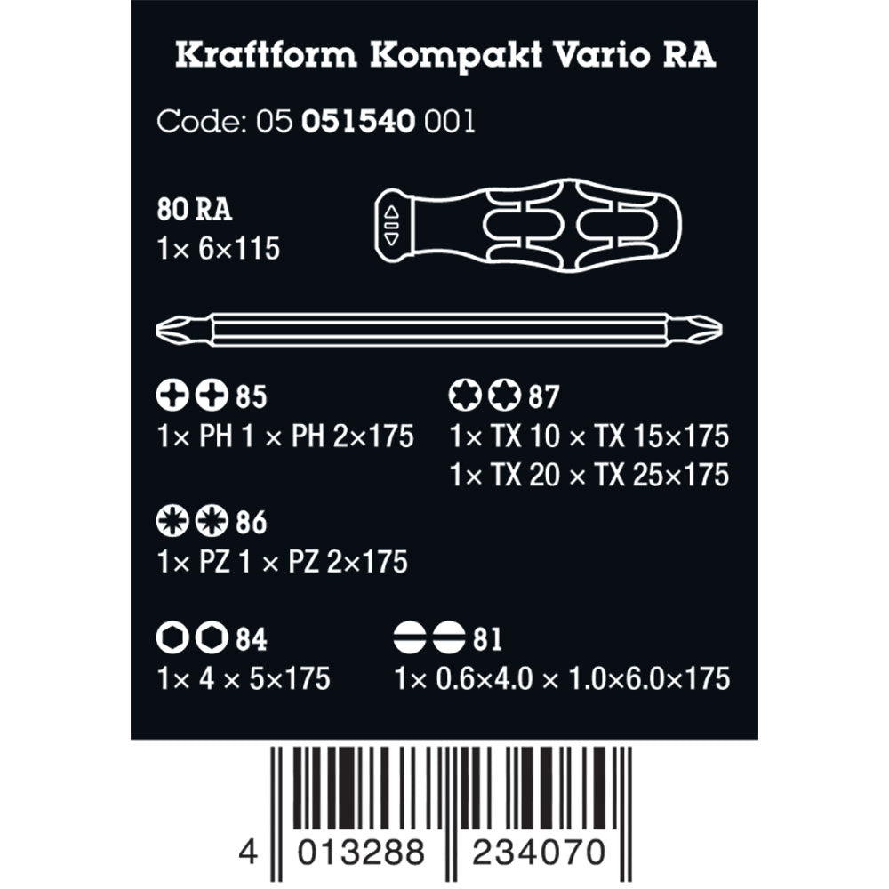 Wera Tools Kraftform Kompakt Vario Ra Screwdriver Set, 7 Pieces