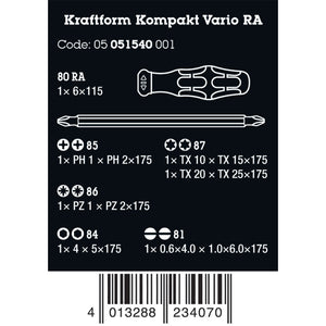 Wera Tools Kraftform Kompakt Vario Ra Screwdriver Set, 7 Pieces