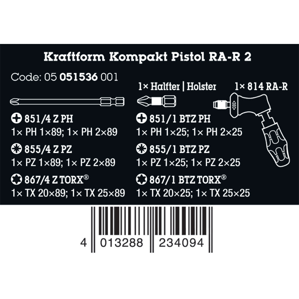 Wera Tools Kraftform Kompakt Ratchet Pistol R2, 13 Pieces