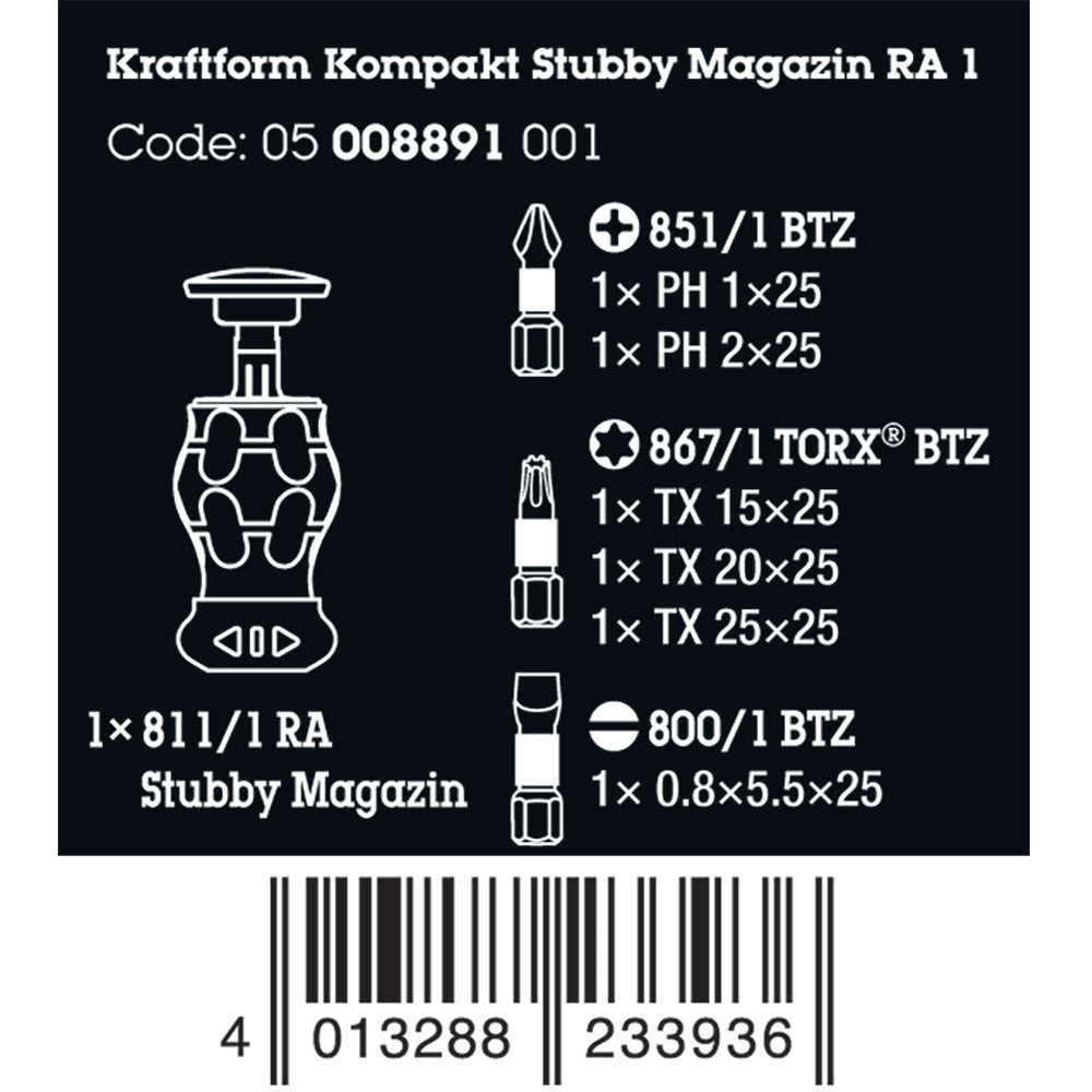 Wera Tools Kraftform Kompakt Stubby Magazine Screwdriver 1