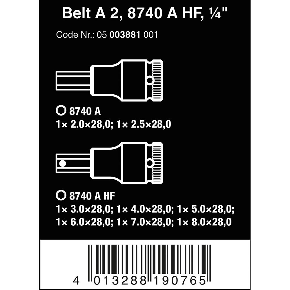 Wera Tools Belt A 2 Zyklop In-Hex+ HF Bit Socket Set 1/4 8pc