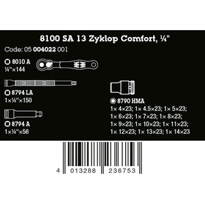 Wera Tools 8100 SA 13 Zyklop Comfort  Ratchet Set 1/4 Drive Metric,15 Pack