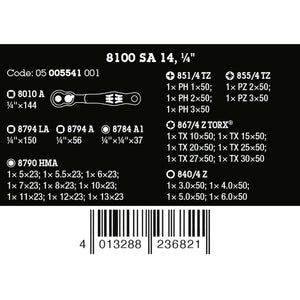 Wera Tools 8100 SA 14 Zyklop Comfort  Ratchet Set 1/4 Drive Metric, 28 Pack