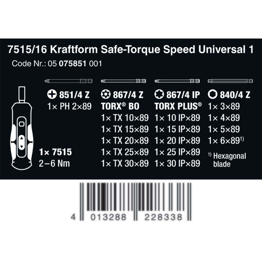 Wera Tools 7515/16 Kraftform Safe Torque Universal Set
