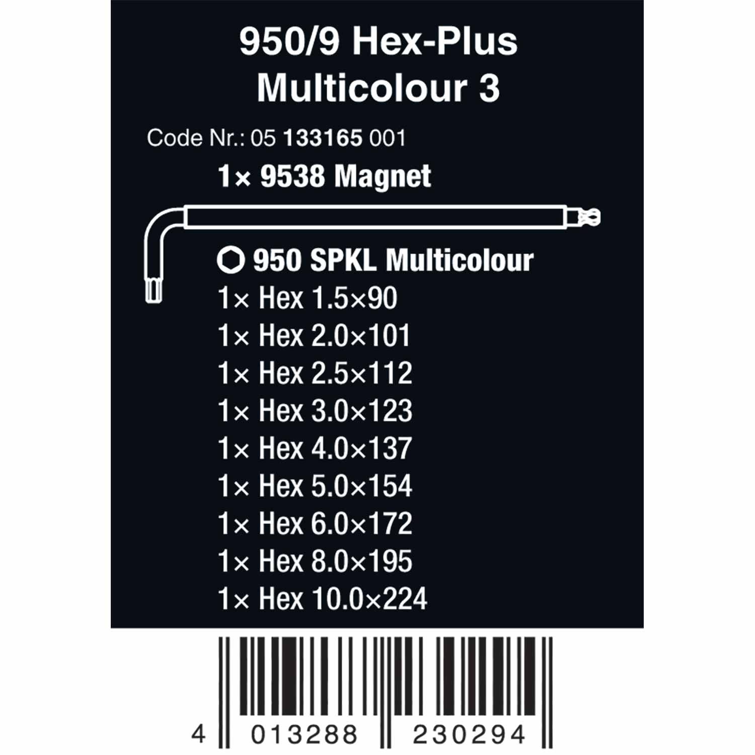 Wera Tools 950/9 SPKL Hex-Plus 3 Workshop Rack 9pc